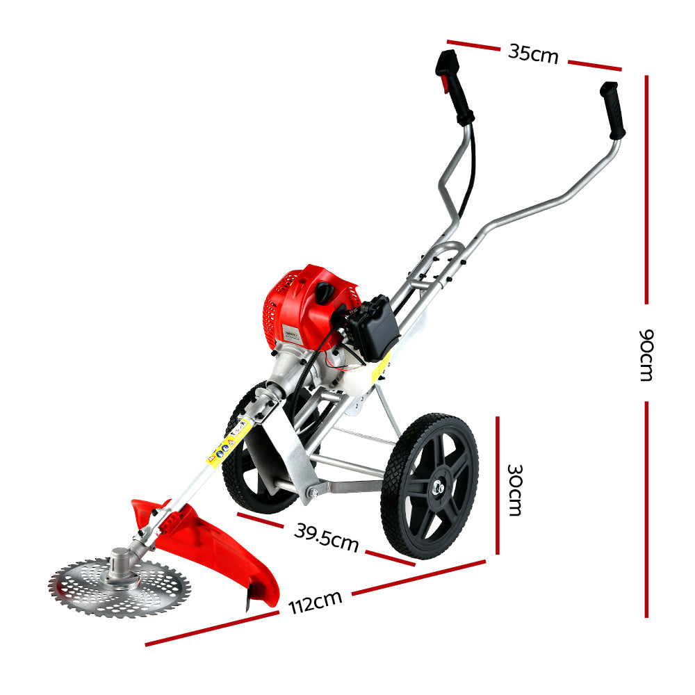 Giantz 52cc Petrol Brush Cutter Whipper Saw Trimmer 2 Stroke 3-in-1 Wheel