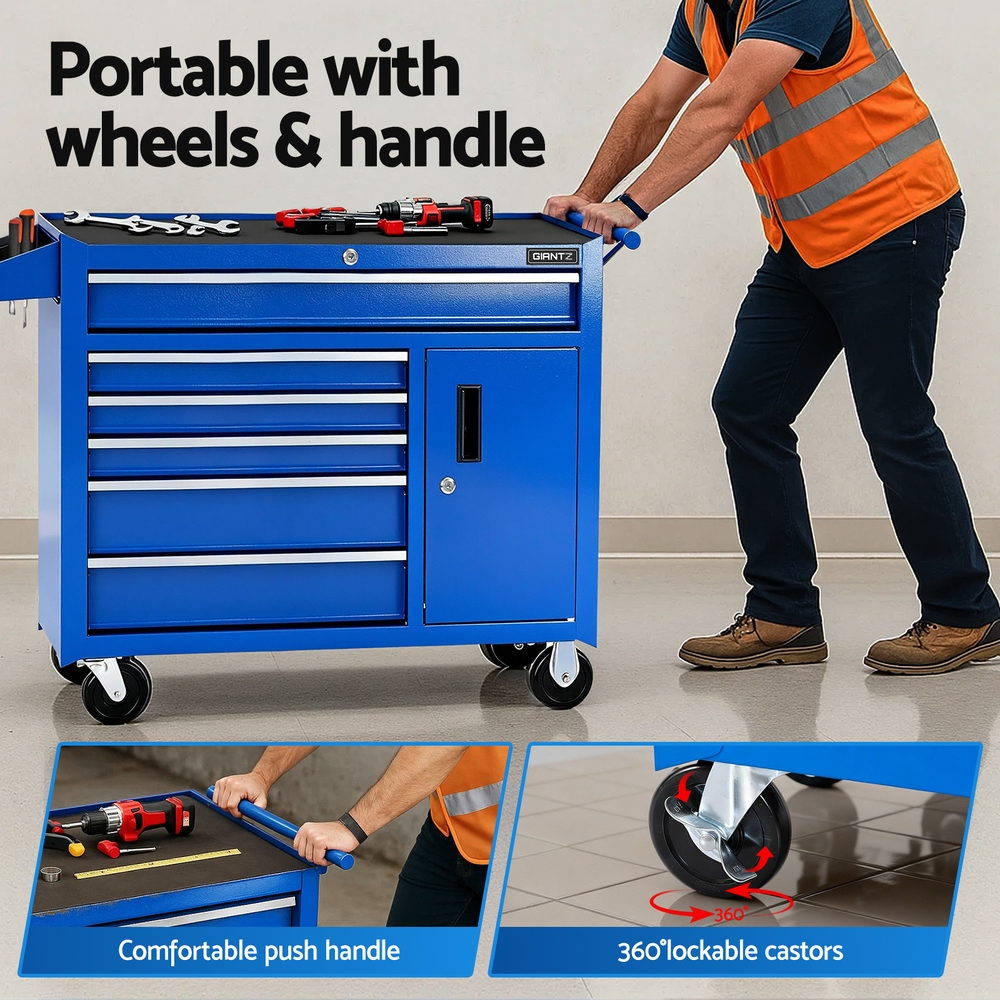 Giantz 6 Drawer Tool Chest Trolley Cabinet Cart Toolbox Storage Organiser Wheels
