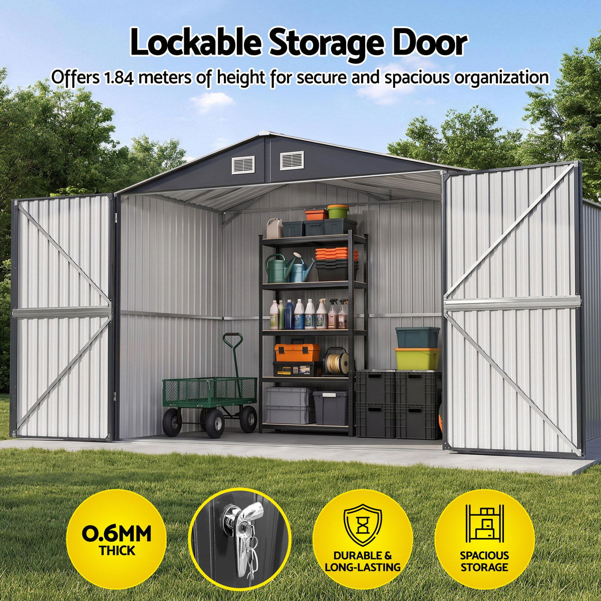 Giantz Garden Shed 3x5.38m Outdoor Tool Storage with 5-Tier Garage Shelving Rack