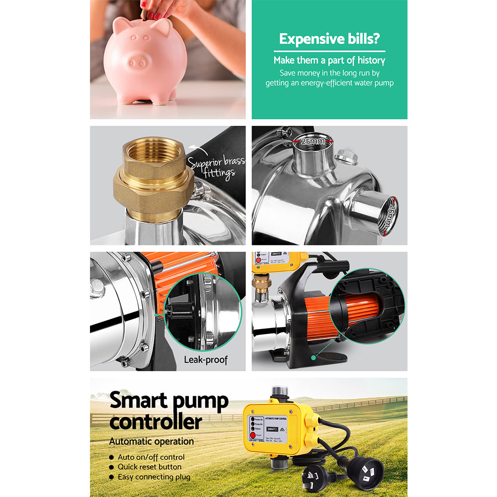 Giantz Garden Water Pump High Pressure 1500W Max. Tank Rain Farm Irrigation House Yellow