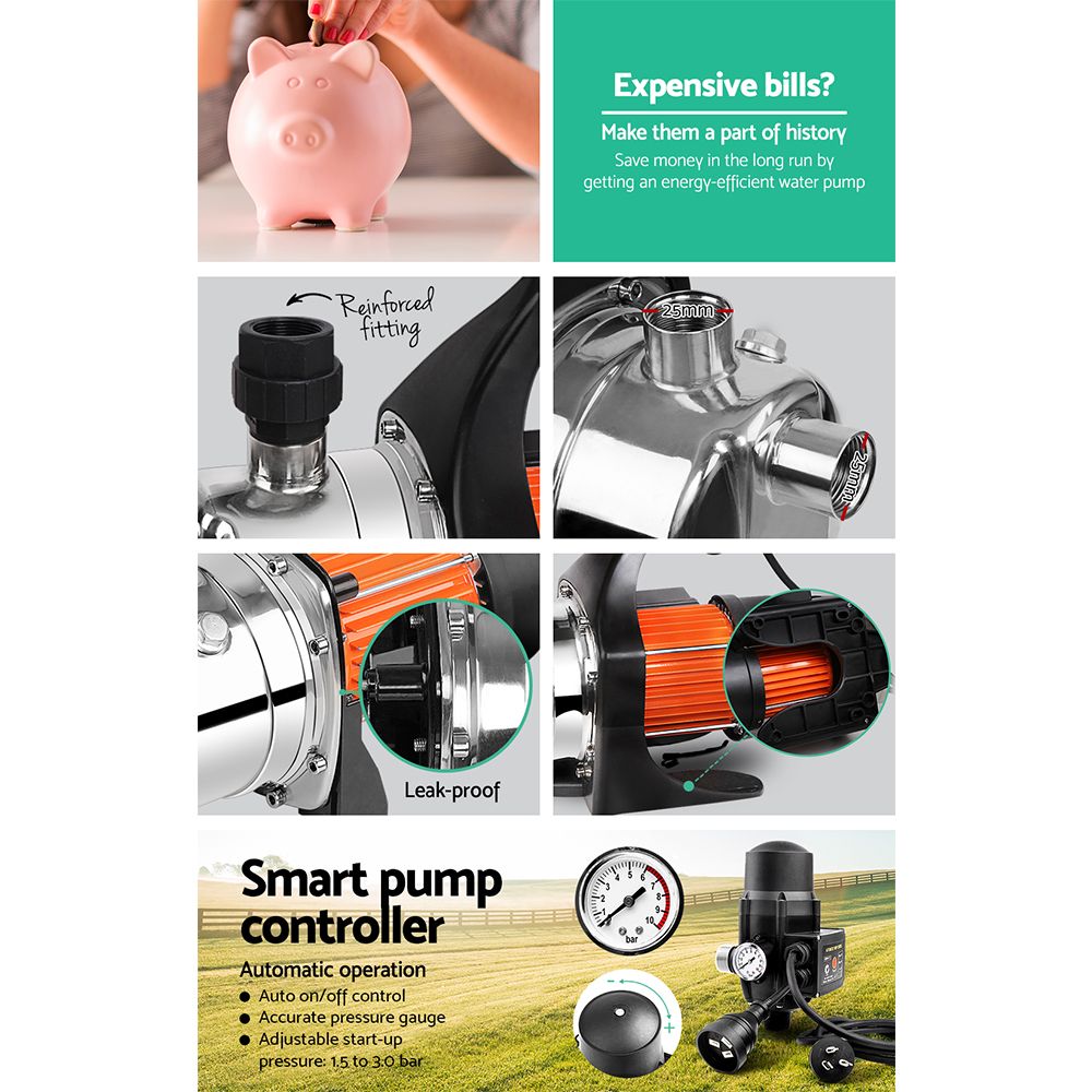 Giantz Garden Water Pump High Pressure 800W Max. Tank Rain Farm Irrigation House Black