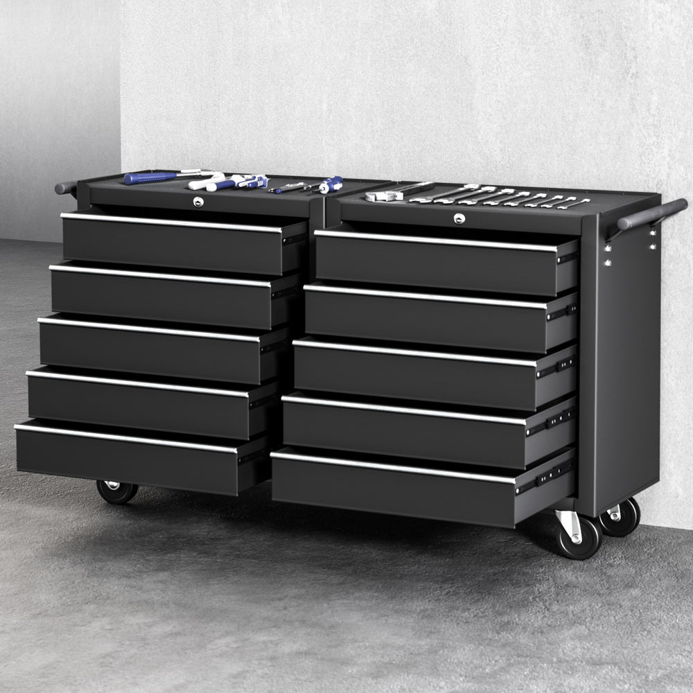 Giantz Tool Chest Trolley 10 Drawers Toolbox Storage Black