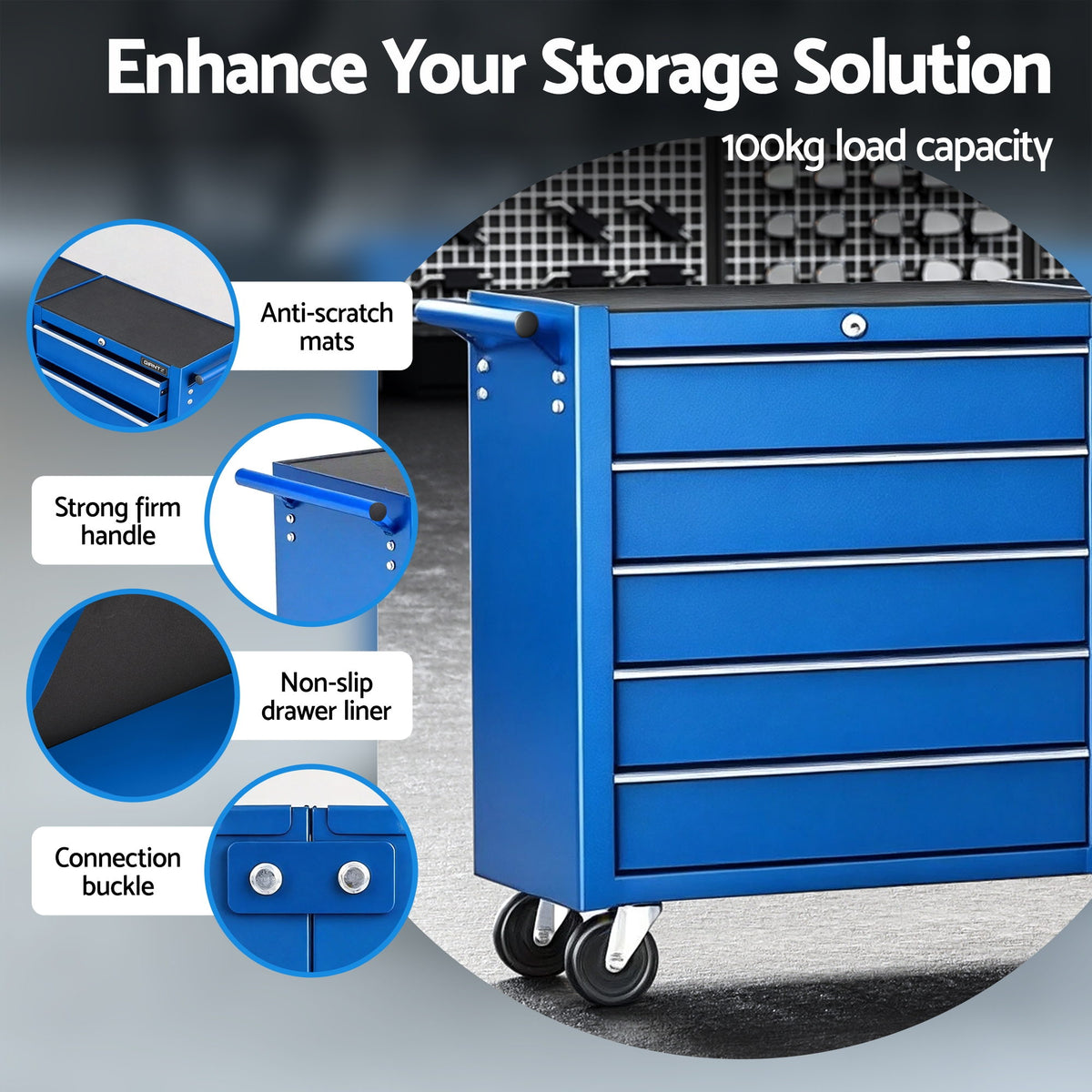 Giantz Tool Chest Trolley 10 Drawers Toolbox Storage Blue