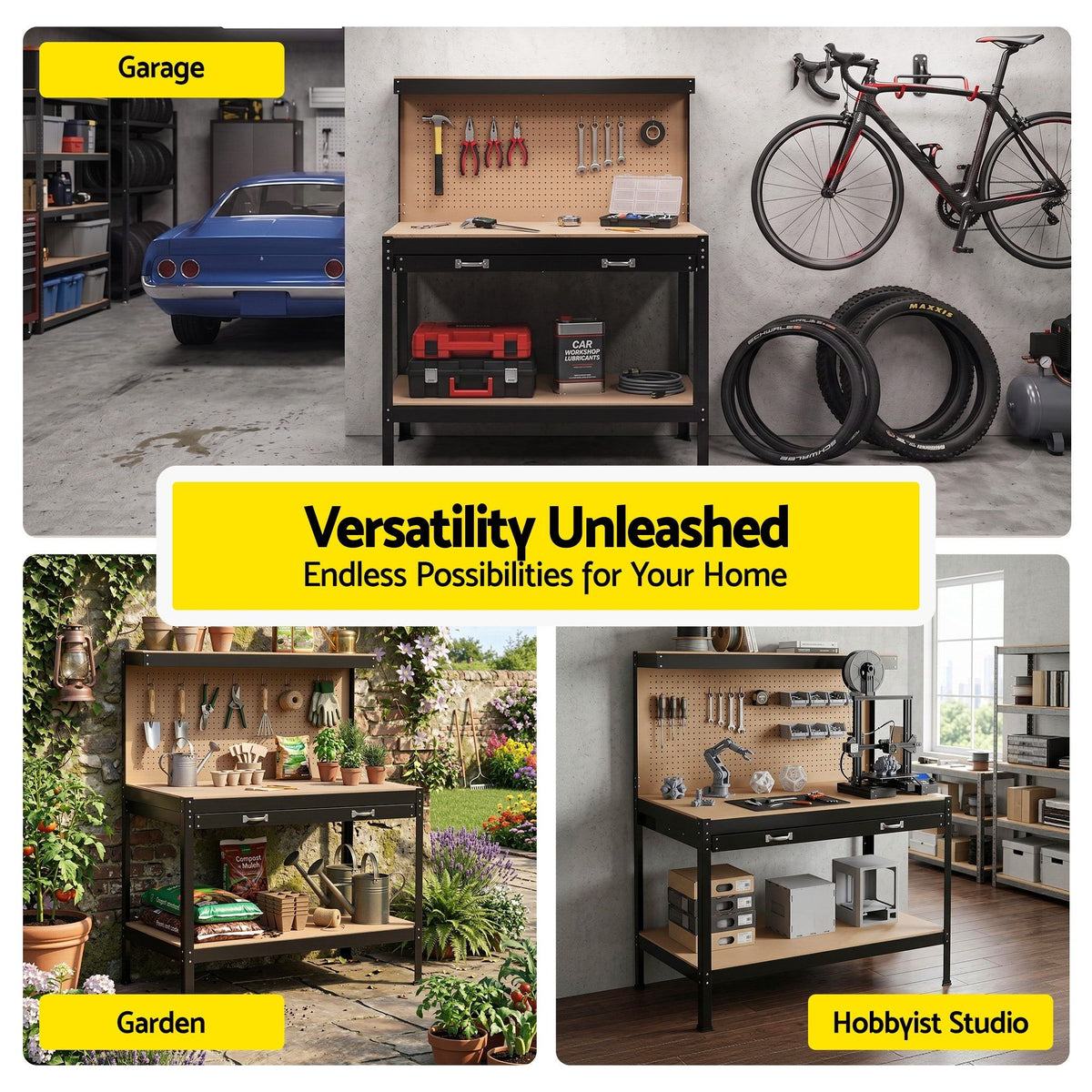 Giantz Workbench with Pegboard and Ultra-Wide 120cm Work Table for Garage DIY, 20 Hooks