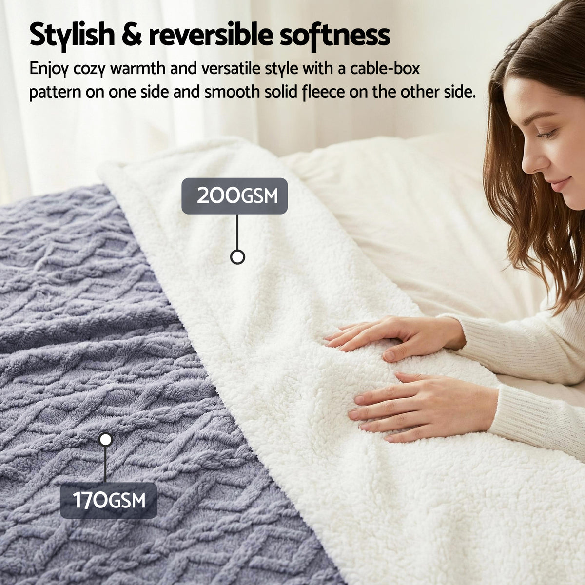 Giselle 203x230cm Throw Blanket Double-Sided Fleece Lightweight For Sofa Couch Bed