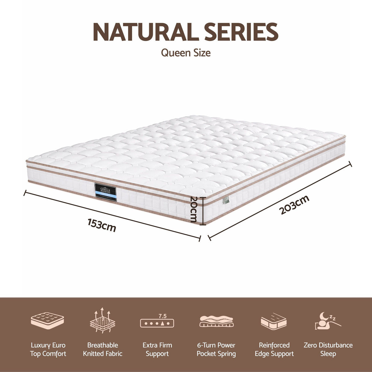 Giselle 20cm Firm Queen Mattress Pocket Spring for Bedroom or Guest Room