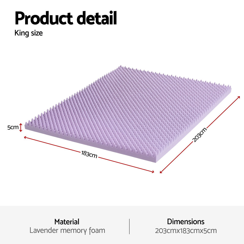 Giselle 5cm Memory Foam Mattress Topper Lavender Infused Egg Crate Pad Mat King