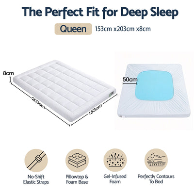 Giselle 8cm Queen Memory Foam Mattress Topper Pillow Top with Gel Foam