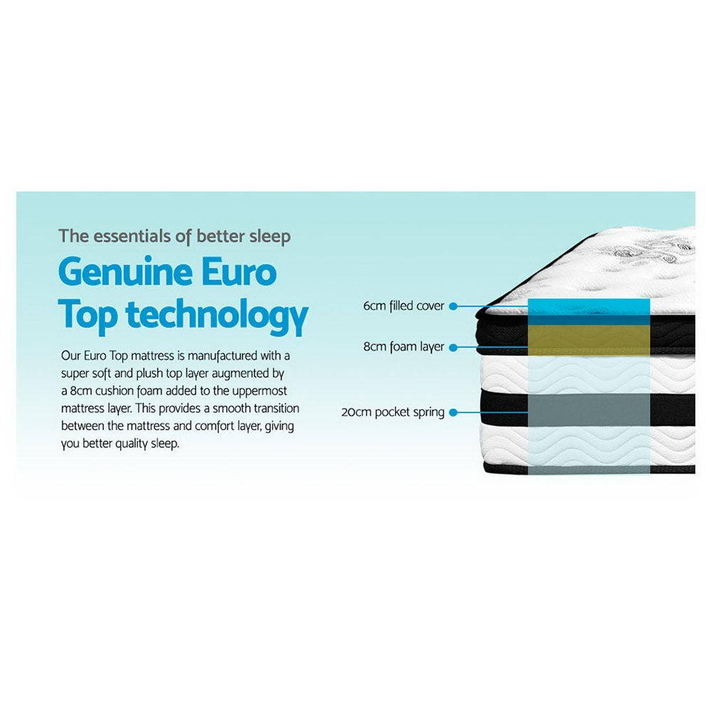 Giselle Bedding 34cm Mattress Euro Top Pocket Spring Double
