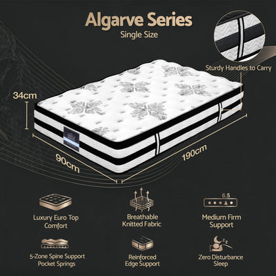 Giselle Bedding 34cm Mattress Euro Top Pocket Spring Single