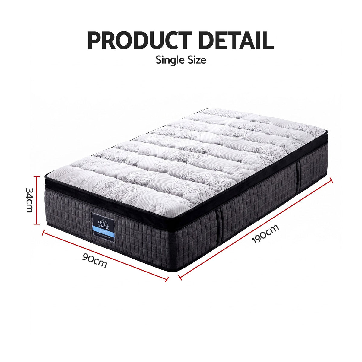 Giselle Bedding 9 Zone Single Mattress 34cm with Latex & Egg Crate Foam for Pressure Relief