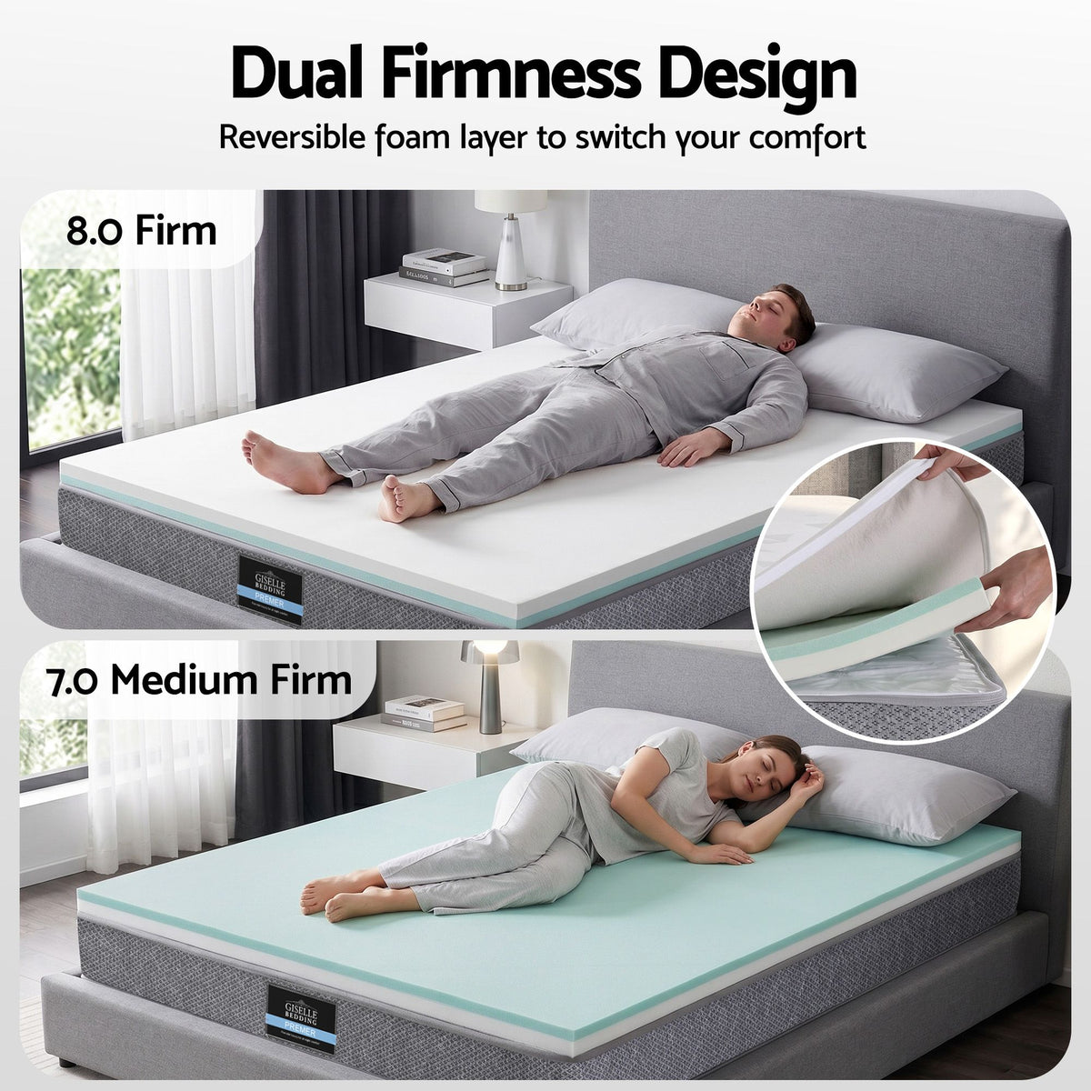 Giselle Bedding Double Mattress 23cm Pocket Spring Mattress with Adjustable Firmness Reversible Foam Layer for Medium Firm & Firm Support Motion Isolation Bedroom Bed