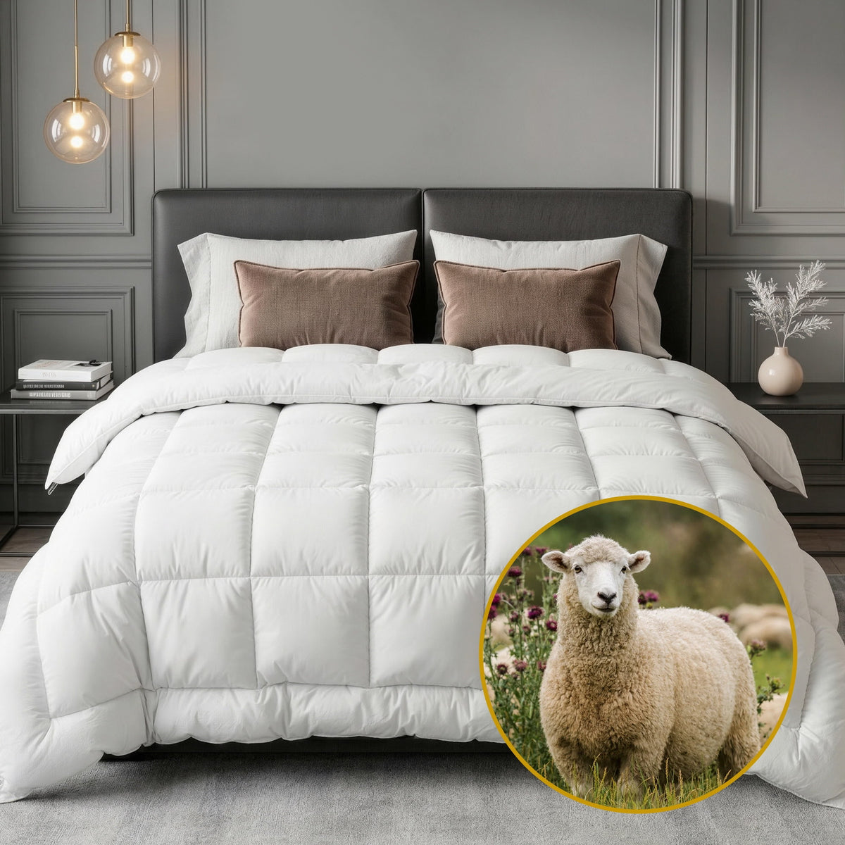 Giselle Bedding Wool Quilt 800GSM Extra Thick King Winter Doona Baffle Box Construction 100% Wool Filling