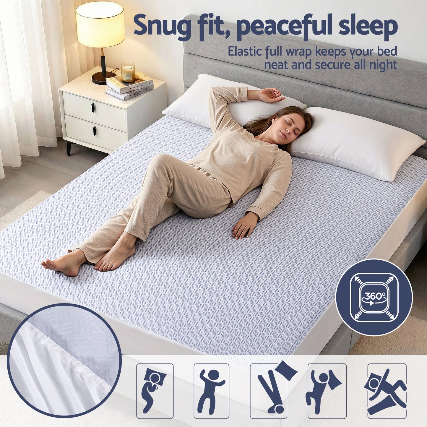 Giselle Cooling Mattress Protector Waterproof Deep Pocket Fitted Cover Double