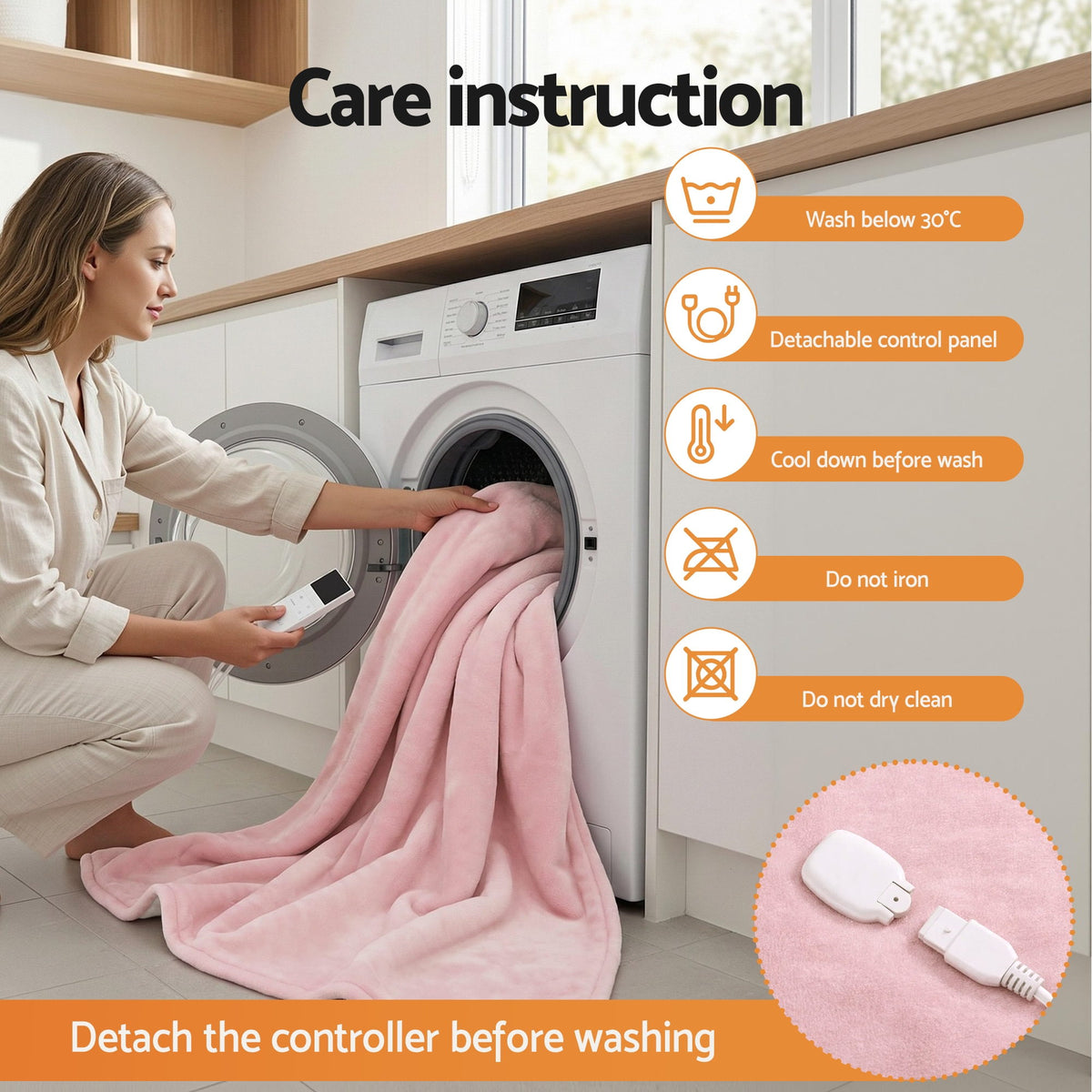 Giselle Electric Throw Rug Double Size 200x180cm Fleece Flannel Heated Blanket Pink