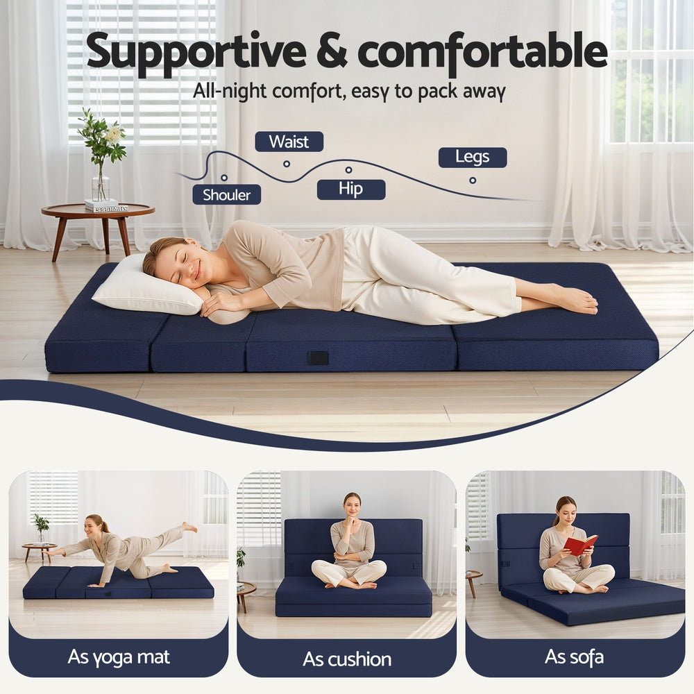 Giselle Foldable Mattress Folding Foam Mattresses Portable Floor Mat Blue Double