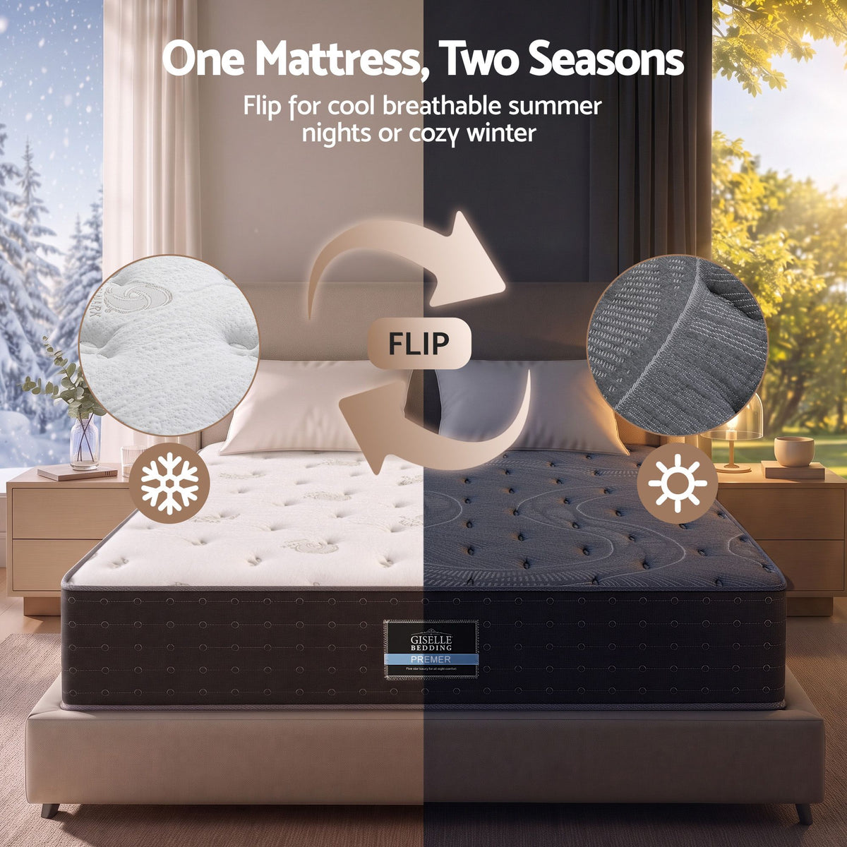 Giselle Single Reversible Spring Mattress Cashmere Cover Gel Foam Firm 35cm