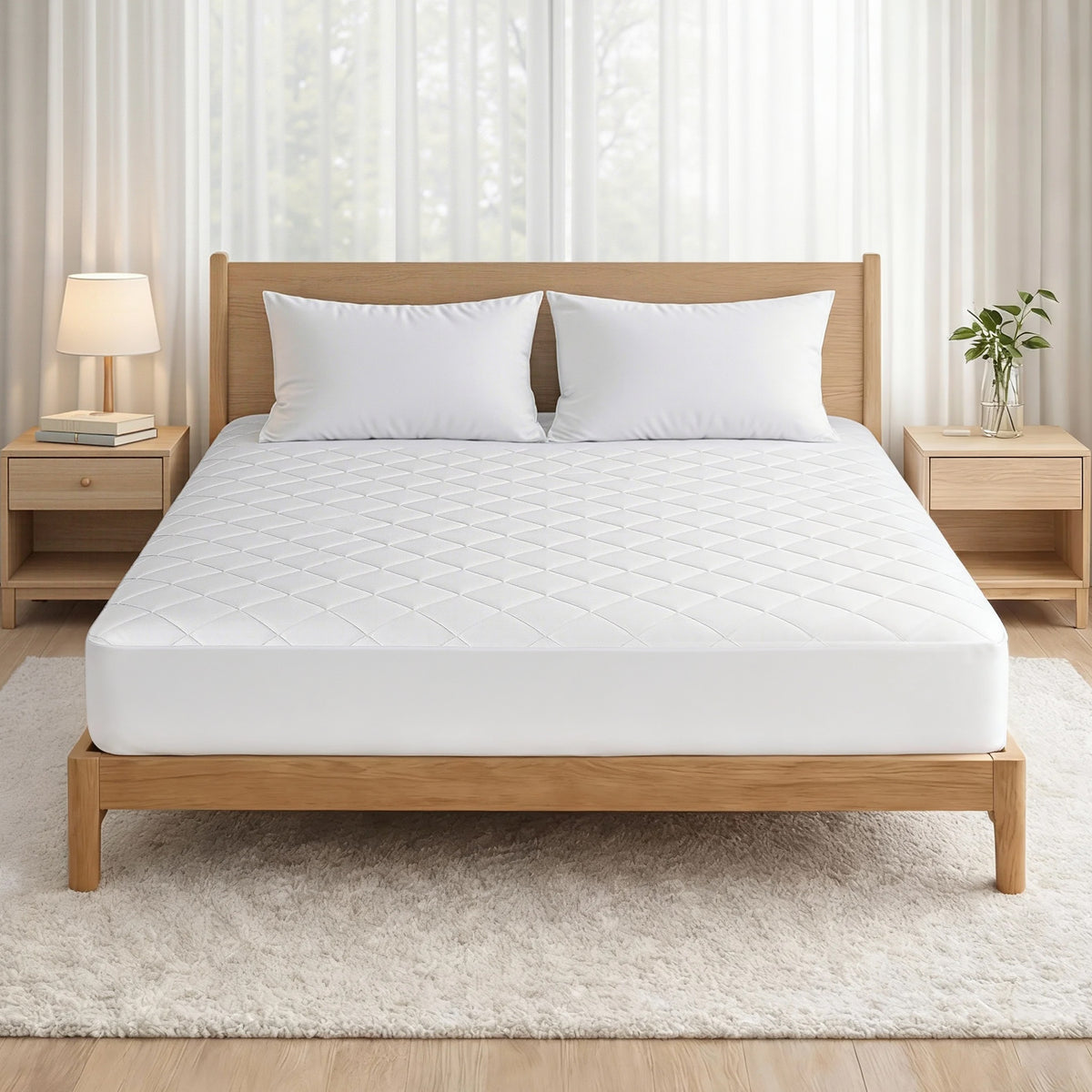 Giselle Waterproof Mattress Protector 100% Cotton Quilted Fitted Cover Double