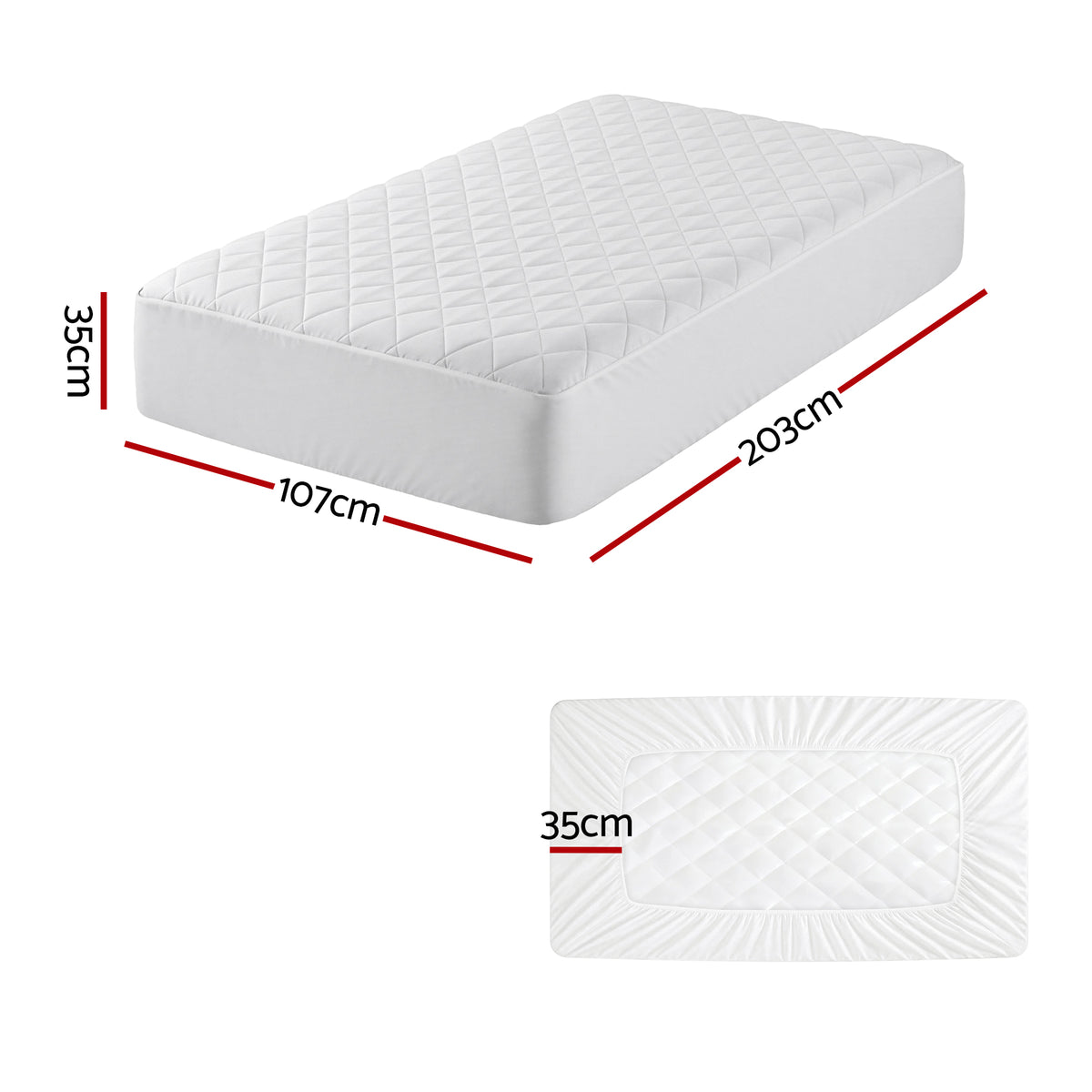 Giselle Waterproof Mattress Protector 100% Cotton Quilted Fitted Cover King Single
