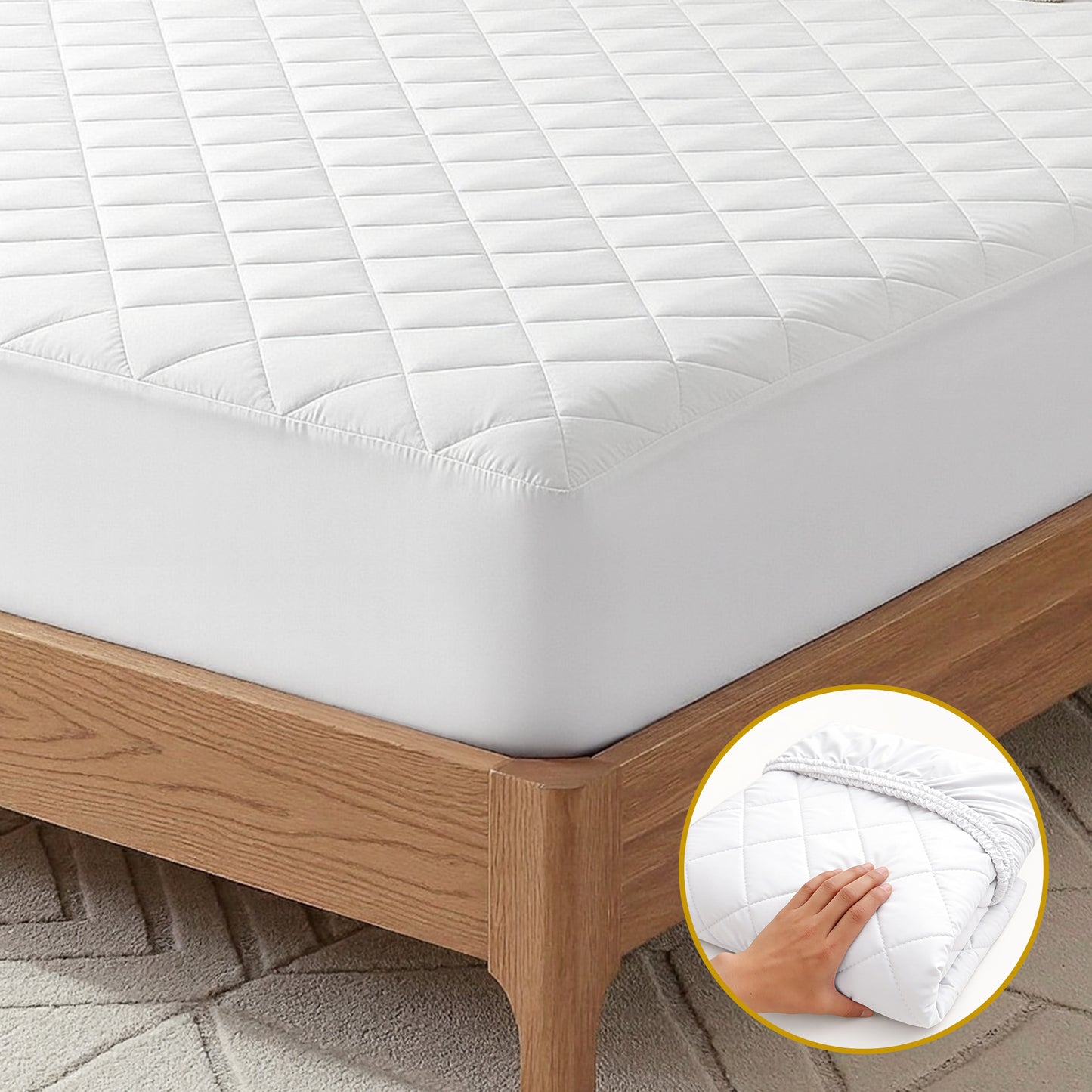 Giselle Waterproof Mattress Protector 100% Cotton Quilted Fitted Cover Queen