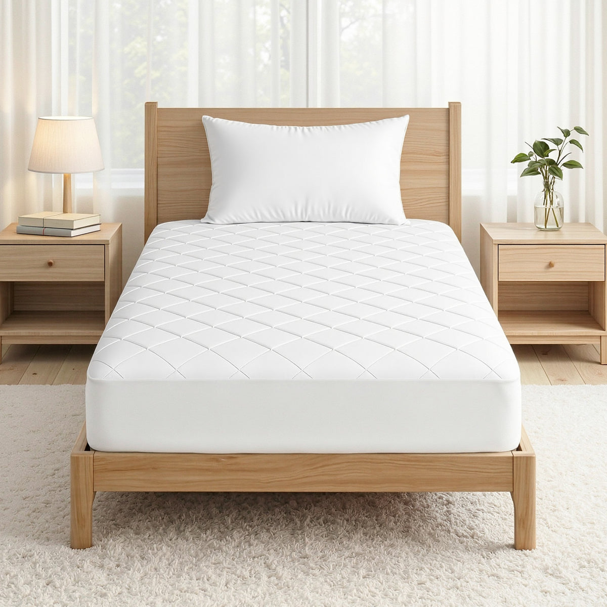 Giselle Waterproof Mattress Protector 100% Cotton Quilted Fitted Cover Single