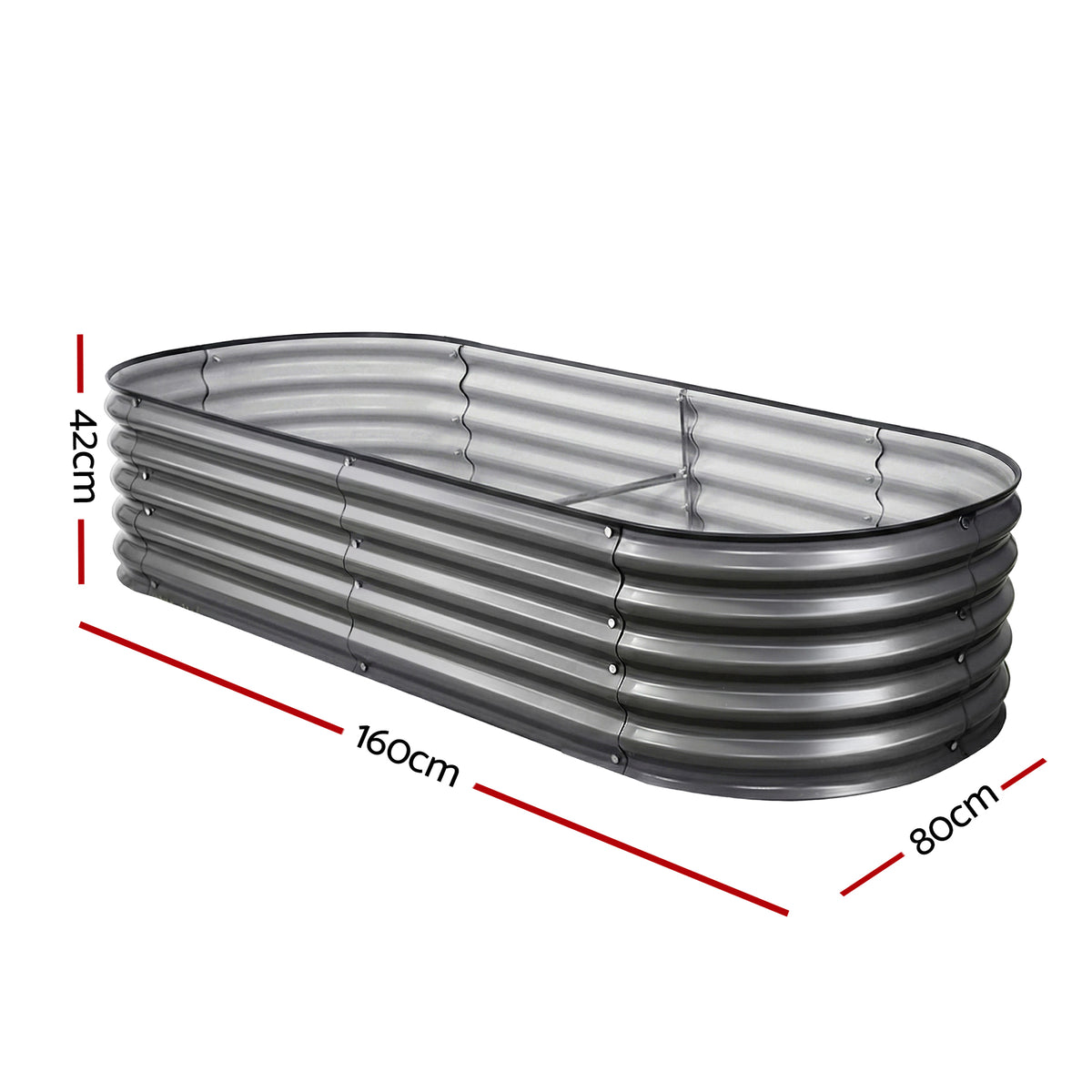 Green Fingers 4 Pcs Raised Garden Bed Kit Oval Galvanized Steel Planter Boxes 160x80x42cm, Heavy Duty Metal Elevated Garden Bed for Vegetables Flowers Herbs, with Safety Edging, Gloves & Pegs Included