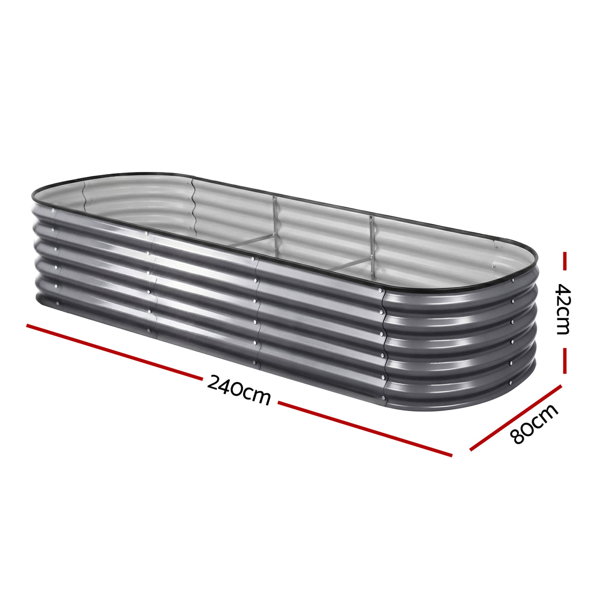 Green Fingers 4 Pcs Raised Garden Bed Kit Oval Galvanized Steel Planter Boxes 240x80x42cm, Heavy Duty Metal Elevated Garden Bed for Vegetables Flowers Herbs, with Safety Edging, Gloves & Pegs Included