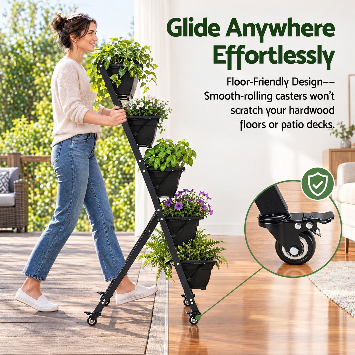 Green Fingers 5 Tier Vertical Raised Garden Bed Mobile Planter Box with Locking Wheels