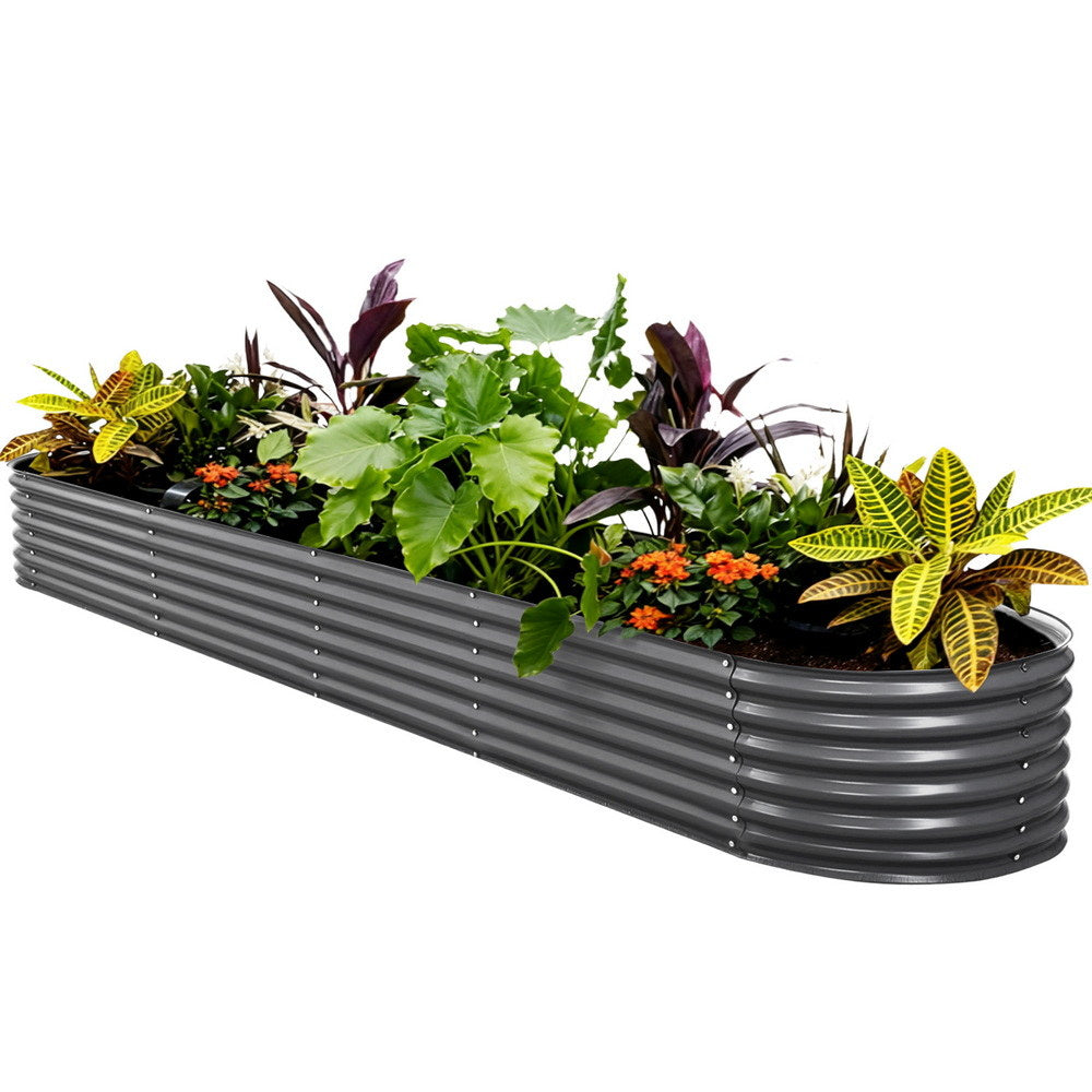 Green Fingers Garden Bed 320X80X42cm Oval Planter Box Raised Container Galvanised