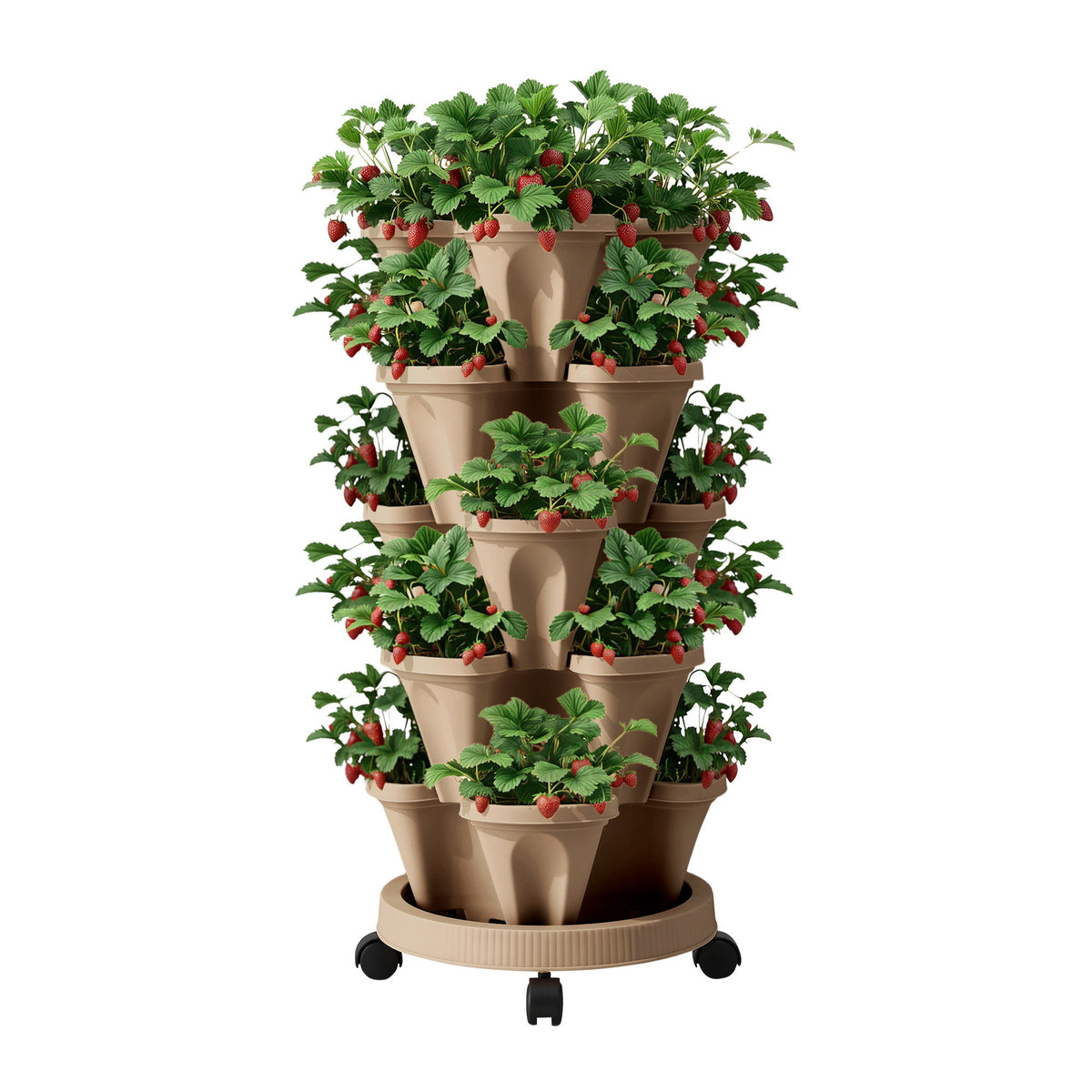 Green Fingers Garden Bed 5 Tier Vertical Garden Grey Strawberry Stackable Planters Herb Petunias Tan