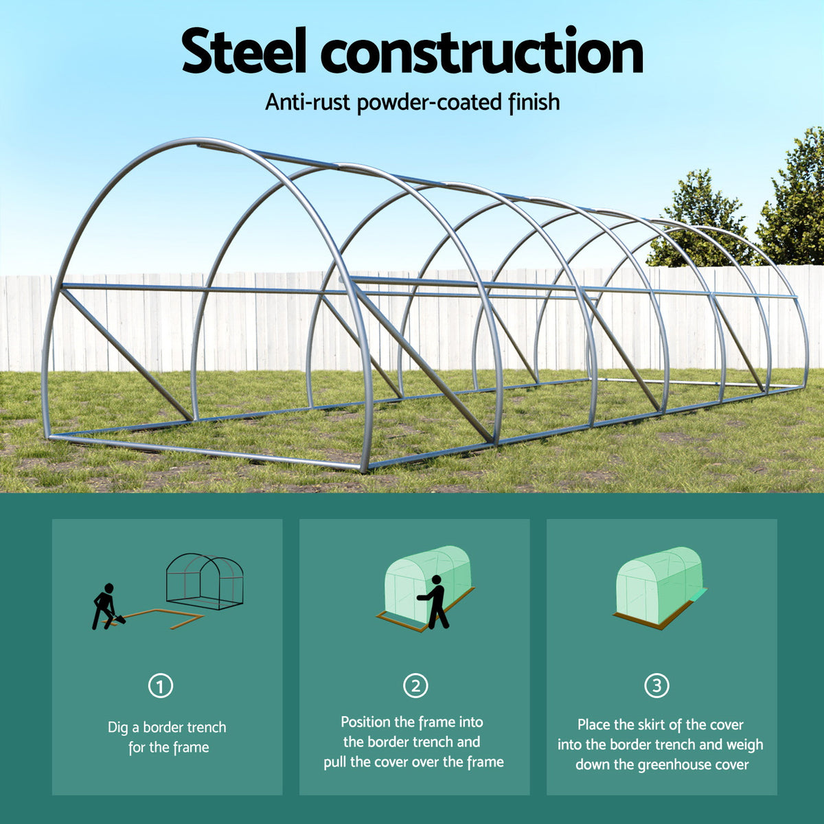 Green Fingers Greenhouse 9x3x2M Walk in Green House Tunnel Plant Garden Shed Dome