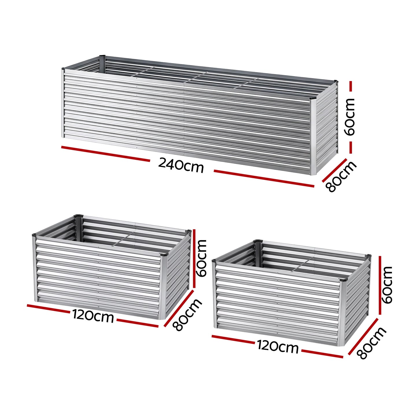 Green Fingers Raised Garden Bed 2 in 1 Modular Galvanised Planter Box Rust Resistant 240x80x60cm