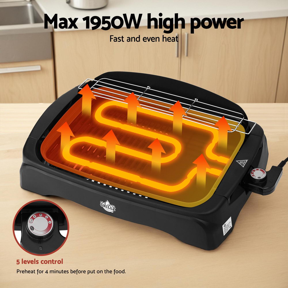 Grillz 1950W Electric BBQ Grill Non-stick Plate for Indoor Outdoor