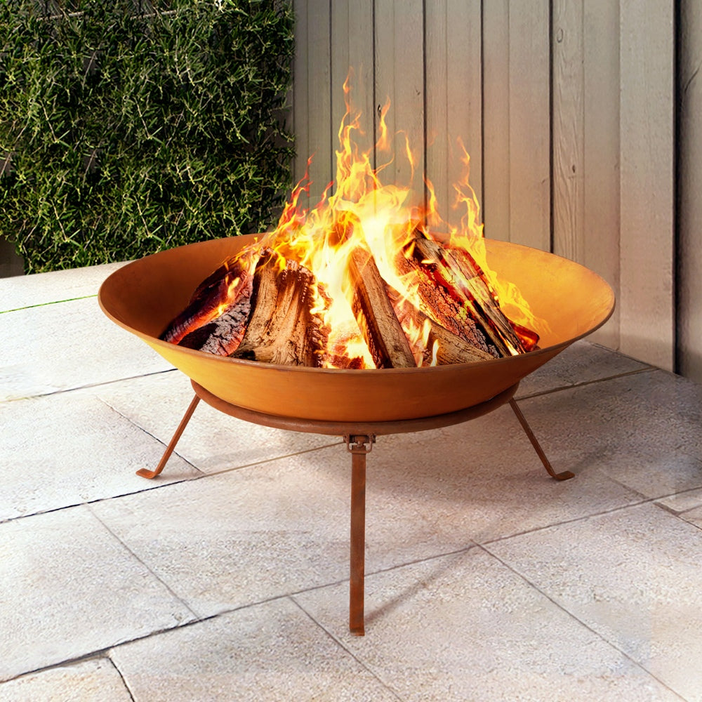 Grillz 70cm Fire Pit Rustic Iron Bowl Outdoor