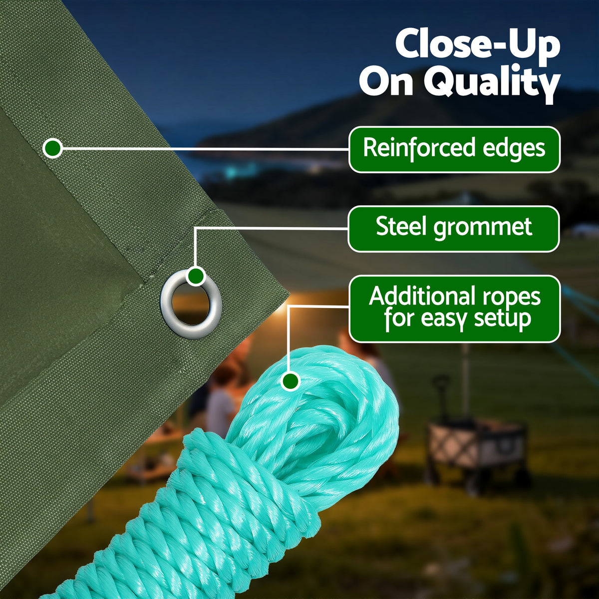 Instahut 2x3m Tarp Tarpaulin 600GSM Camping Canvas Heavy Duty Water Resistant