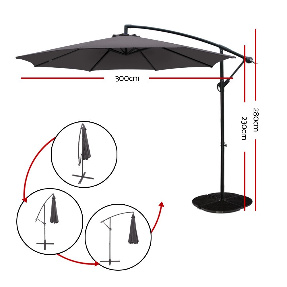 Instahut 3m Outdoor Umbrella Cantilever Beach Garden Patio Charcoal