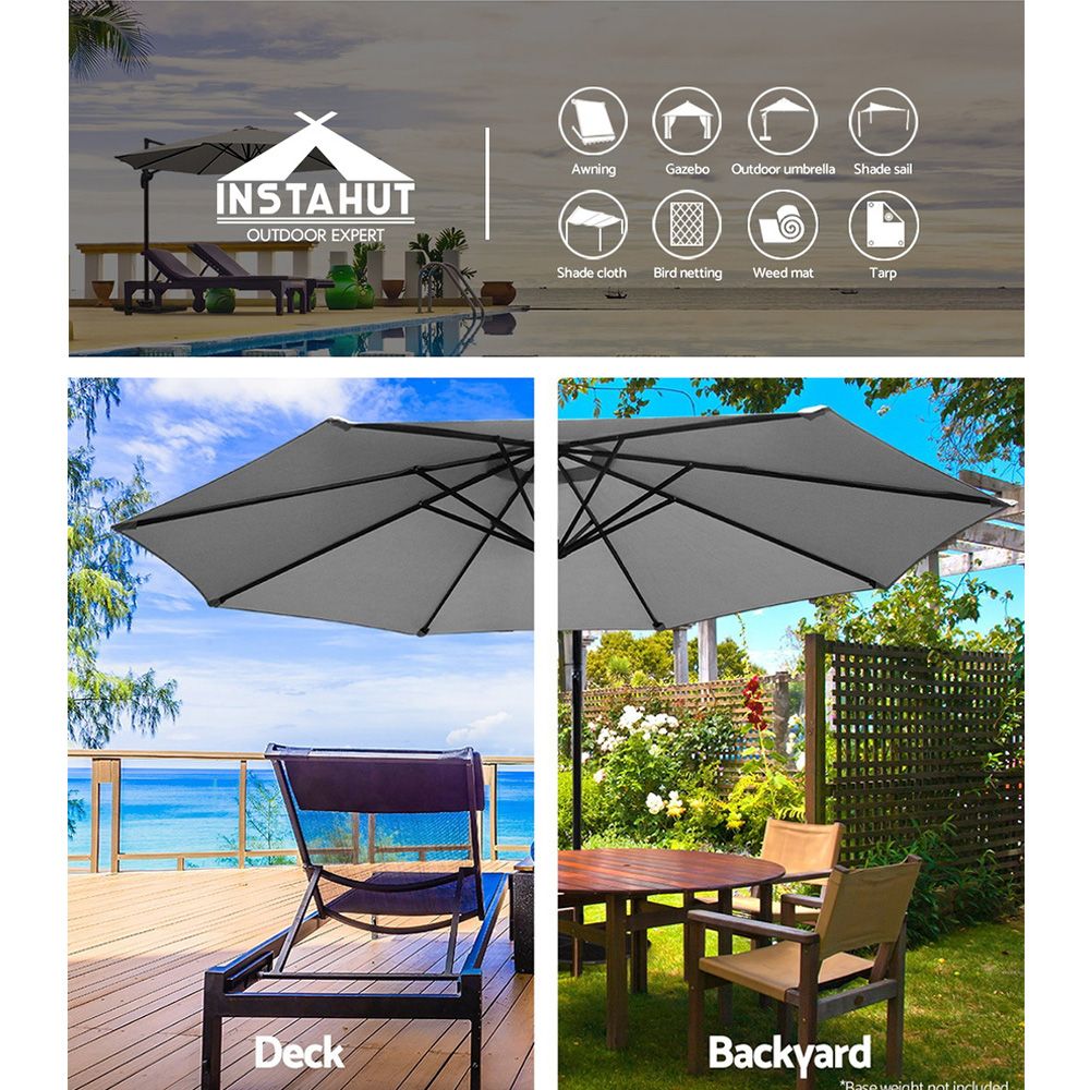 Instahut 3m Outdoor Umbrella Cantilever Beach Garden Patio Grey