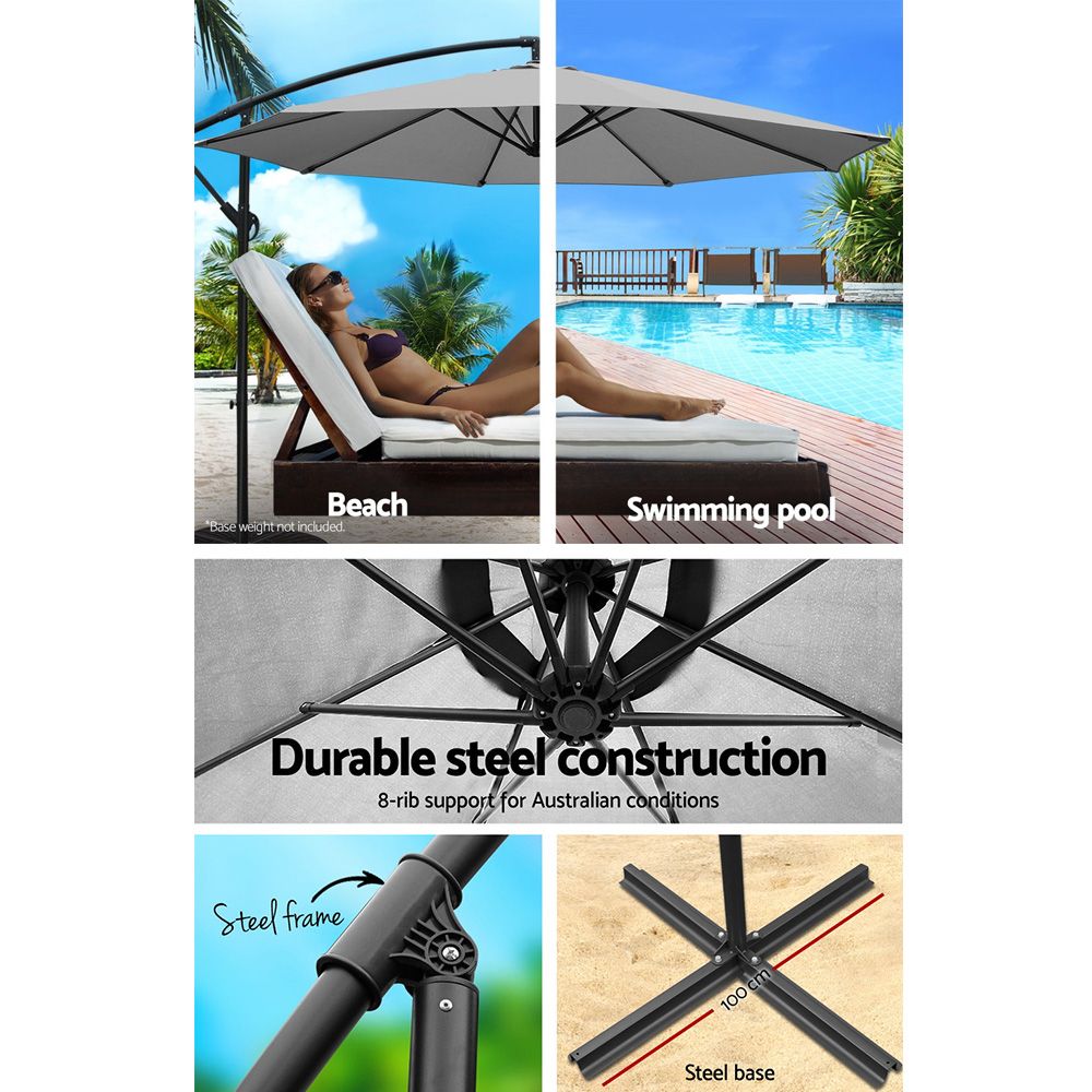 Instahut 3m Outdoor Umbrella Cantilever Beach Garden Patio Grey
