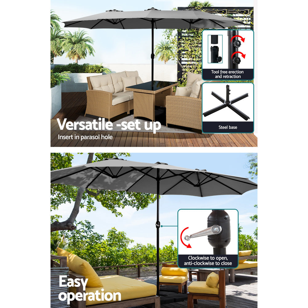 Instahut 4.57m Outdoor Umbrella w/Base Stand Beach Pole Garden Charcoal