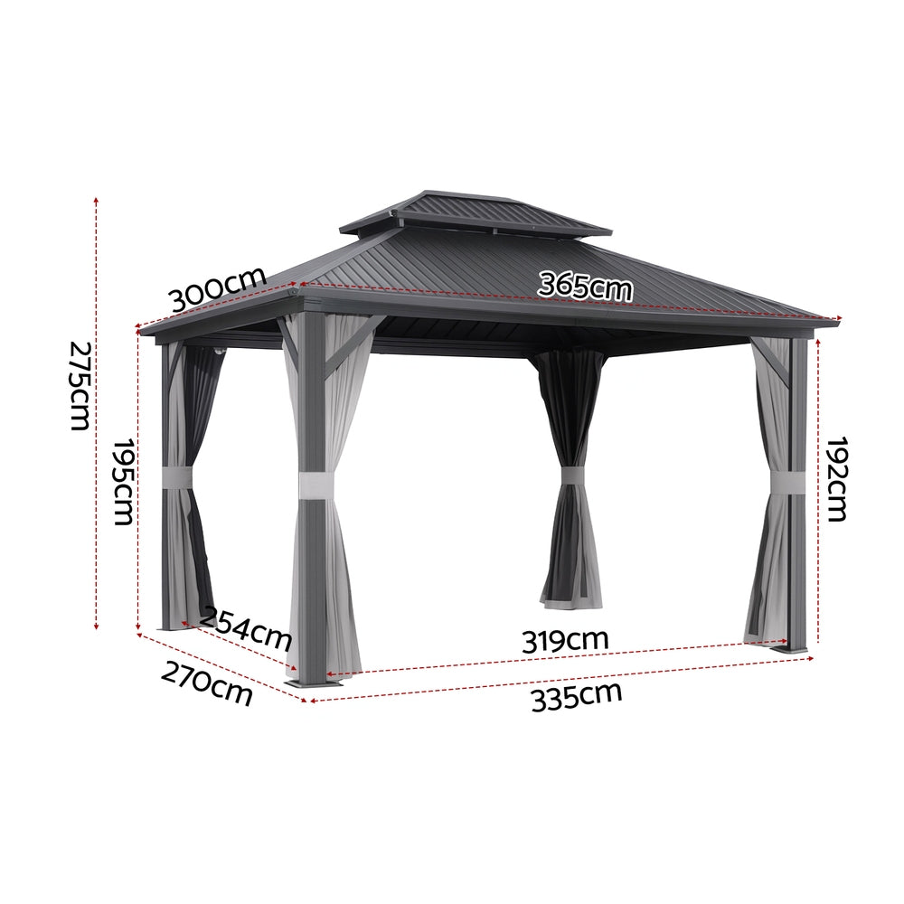 Instahut Gazebo 3x3.65m Canopy Outdoor Steel Frame Patio Tent Curtains Marquee Grey