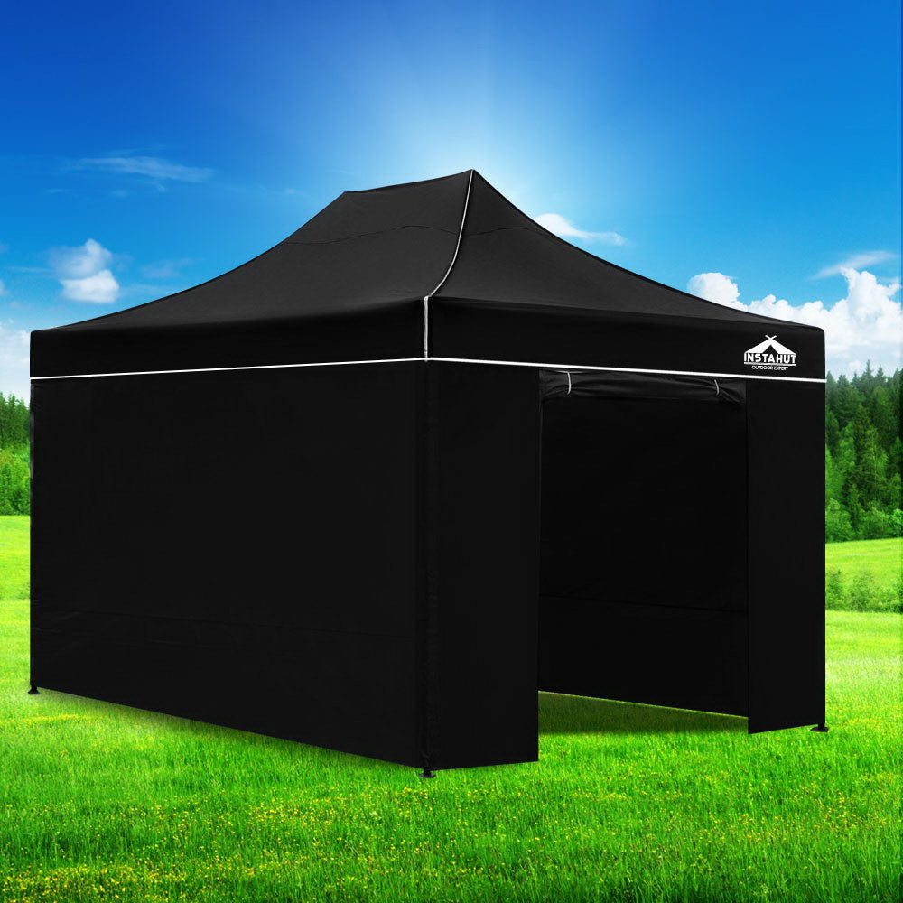 Instahut Gazebo Pop Up Marquee 3x4.5 Folding Tent Wedding Gazebos 500D Black