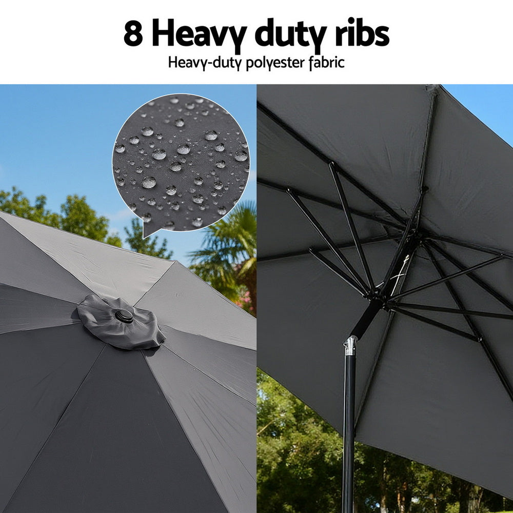 Instahut Outdoor Umbrella 2.9m Market Umbrella with String Light Tilt Charcoal Shade