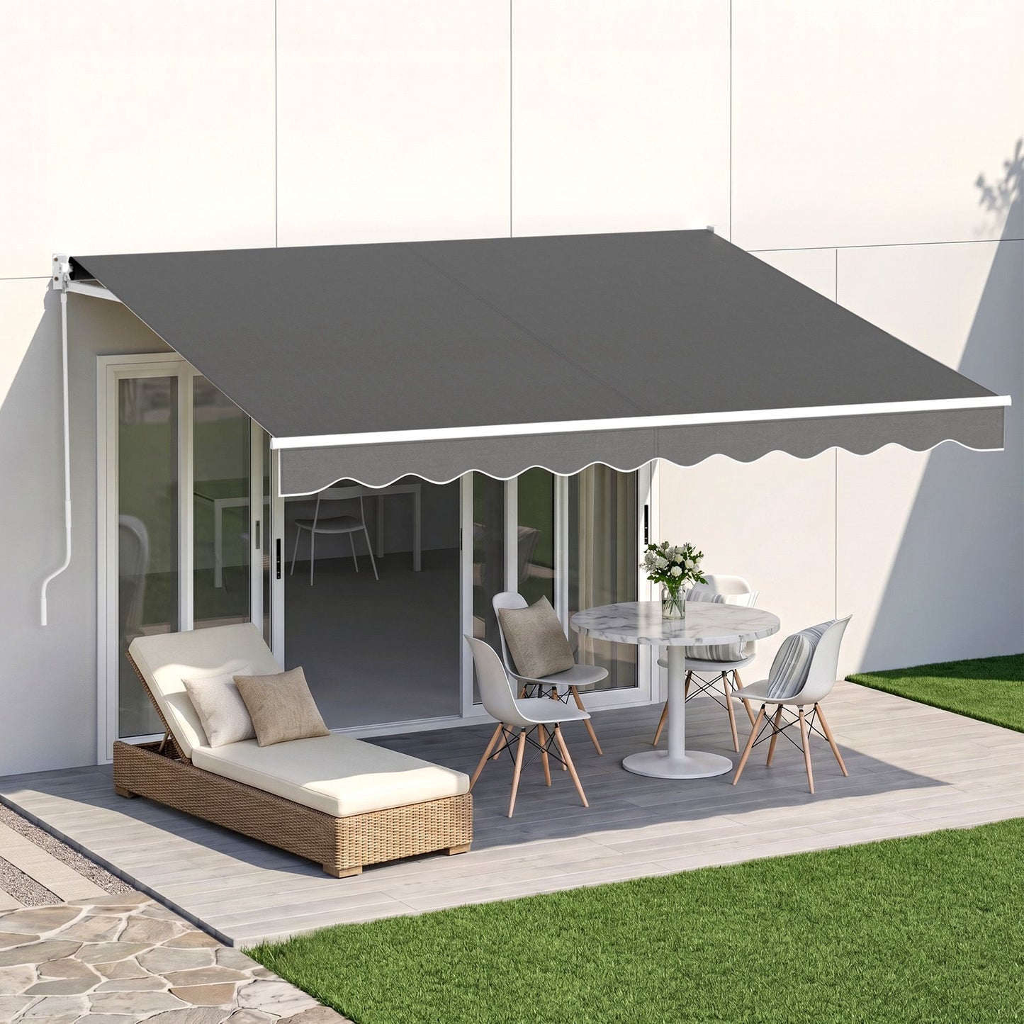 Instahut Retractable Folding Arm Awning Motorised Sunshade 3.5M X 3M Grey