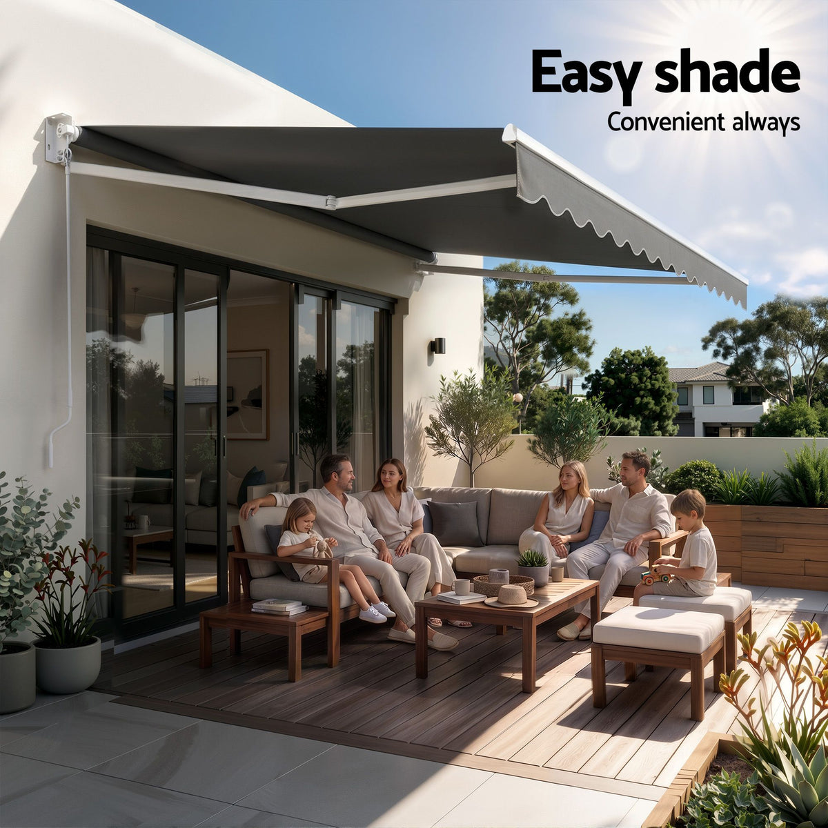 Instahut Retractable Folding Arm Awning Motorised Sunshade 3.5M X 3M Grey
