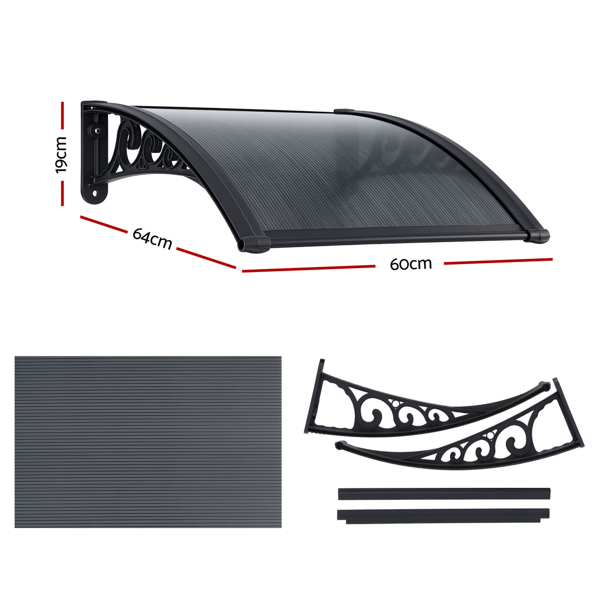 Instahut Window Awning Drainage 0.6mx0.6m Outdoor Grey