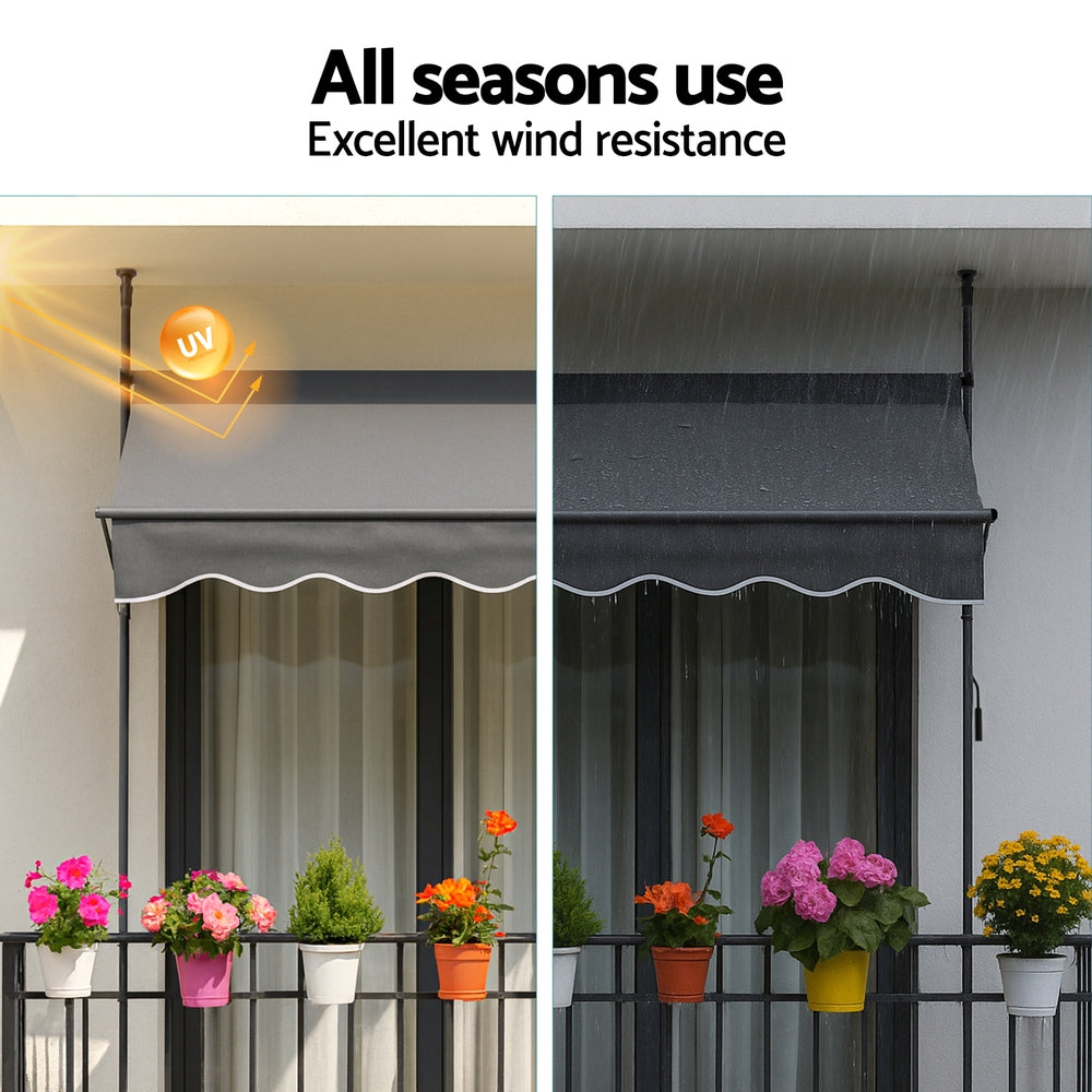 Instahut Window Fixed Pivot Arm Awning Outdoor Door Canopy 2X1.8M Grey