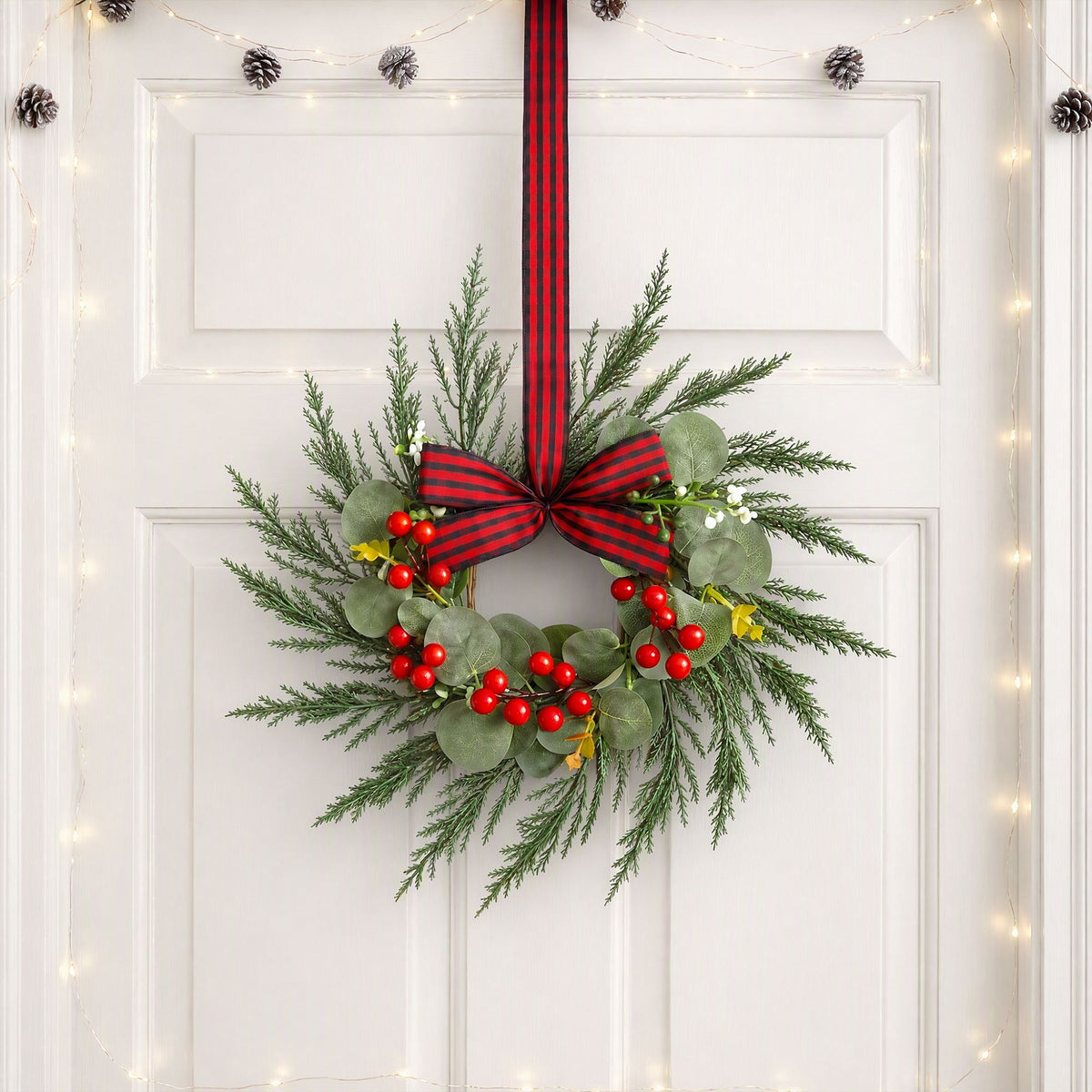 Jingle Jollys 6x Christmas Wreath Garland 26cm Wreaths Red Berries Bow