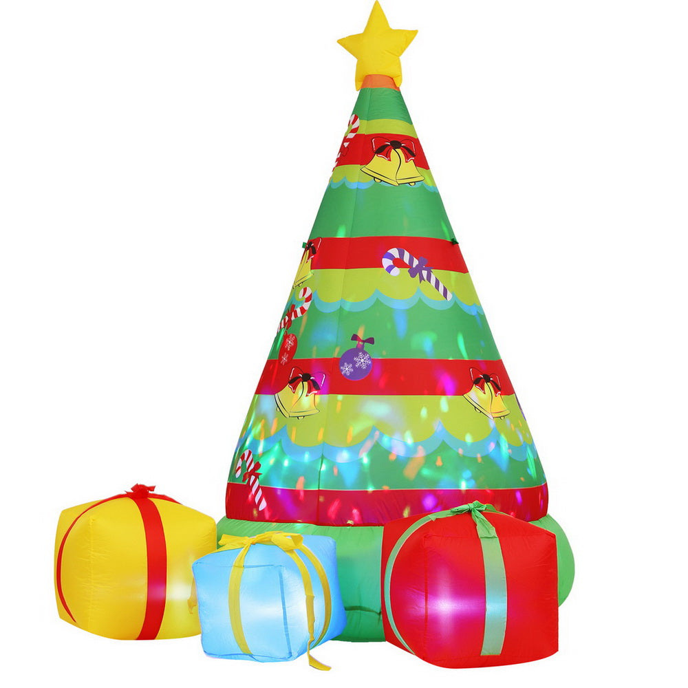 Jingle Jollys Christmas Inflatable Gift Tree 2.2M Height Flashing Light Decorations Illuminated