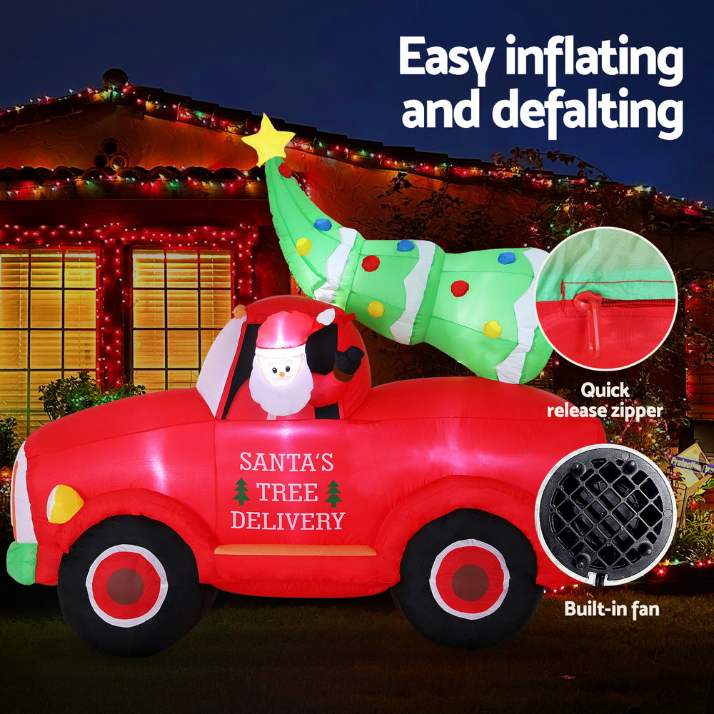 Jingle Jollys Christmas Inflatable Santa Truck 1.6M Height LED Decorations Illuminated