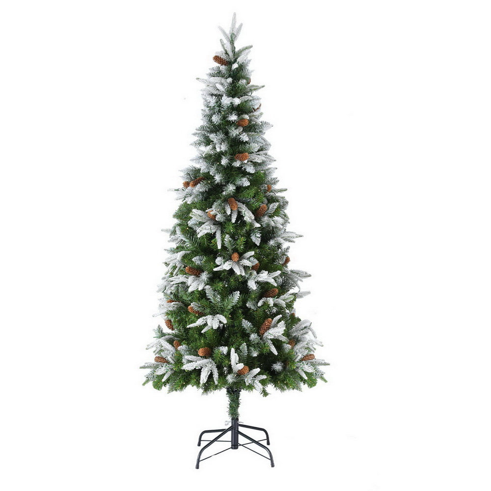 Jingle Jollys Christmas Tree 190cm Pine Cones LED Flocking Xmas Tree 680 Tips